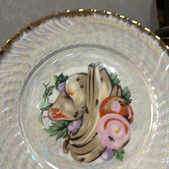Vintage Iridescent Decorative Japanese Painted With Fruits Plate - Picture 8 of 9